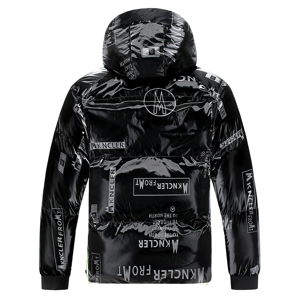 Chaqueta acolchada hombre efecto vinilo capucha ajustable brillante gráfica urbana - Lanuz