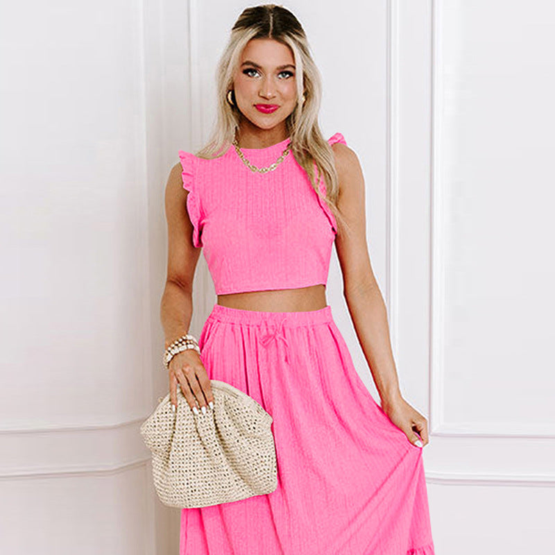 Conjunto de falda larga y top corto para mujer con volantes - Arlet