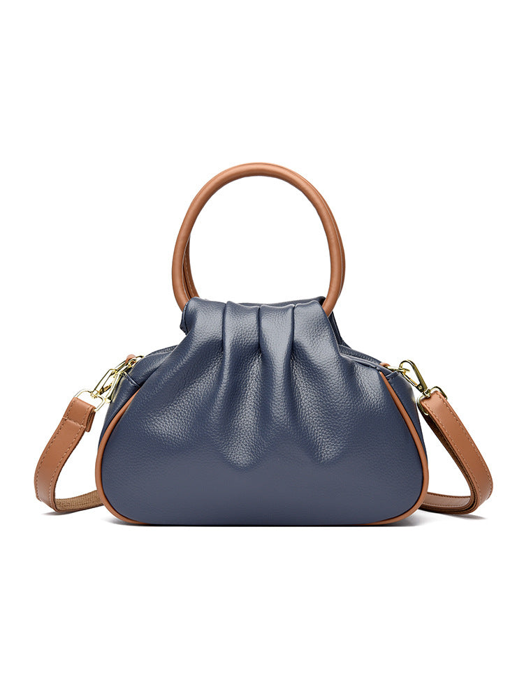 Bolso de hombro con pliegues y asas redondas rígidas para mujer