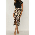 Falda midi de verano para mujer con estampado de leopardo y abertura