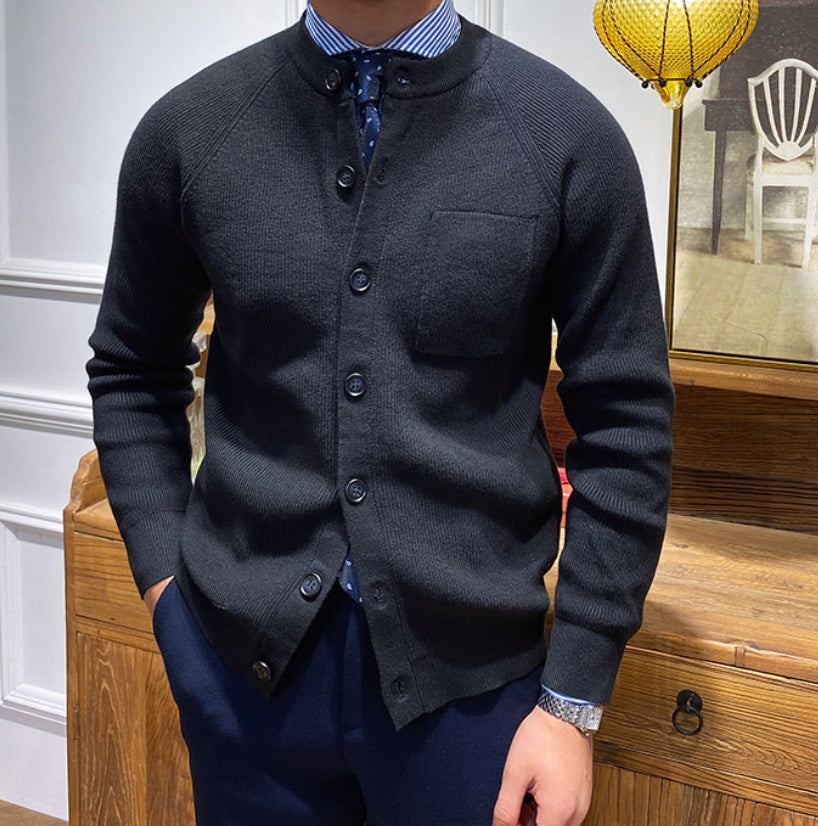Cárdigan premium de punto ajustado con cuello redondo para hombre - Darien