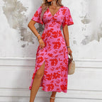 Vestido midi estampado floral abertura frontal para mujer - Amalia