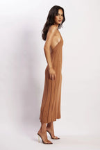 Vestido midi tejido plisado con cuello halter para mujer - Dalila