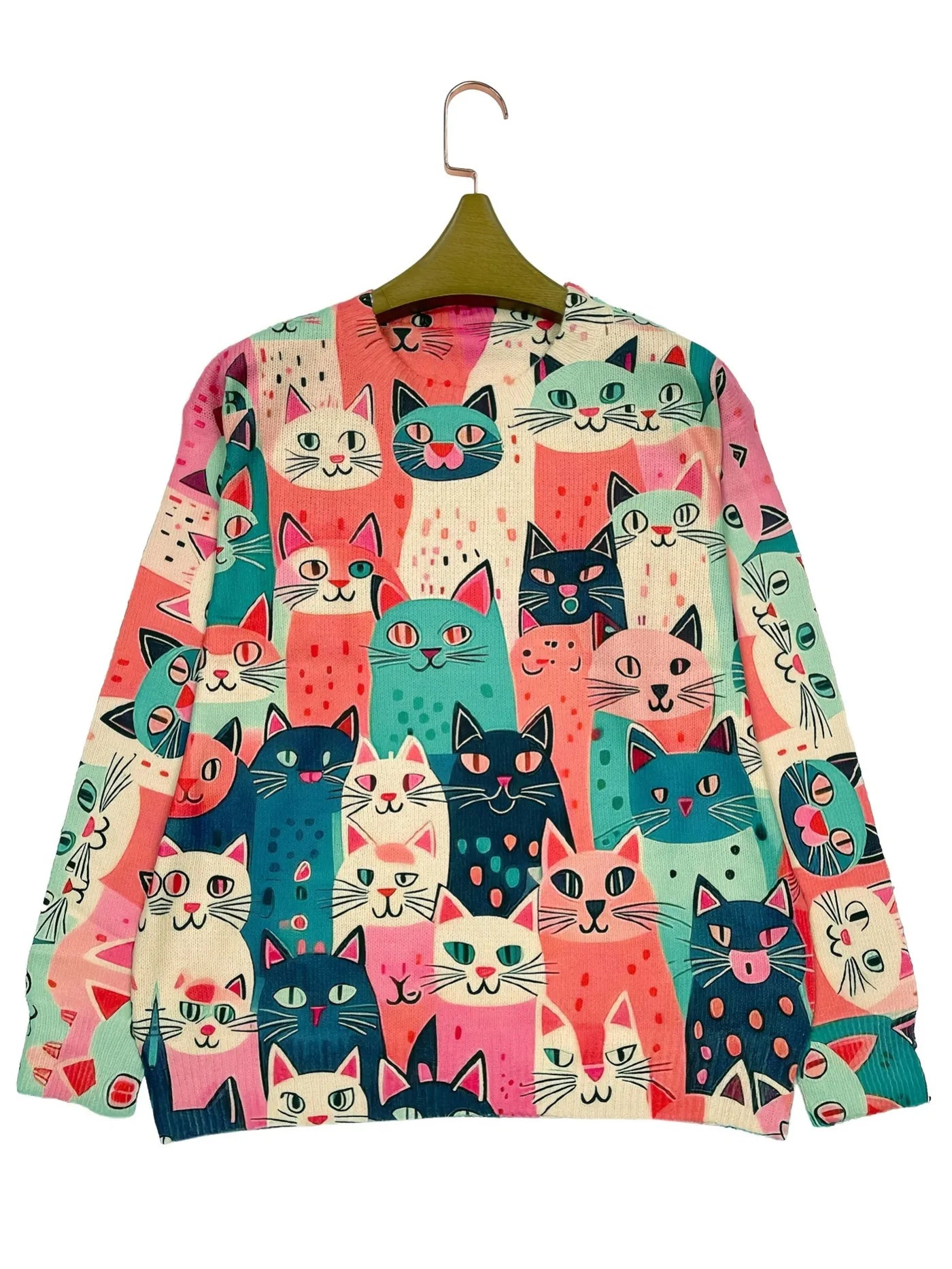 Suéter de mujer con estampado artístico de gatos - Lirwen