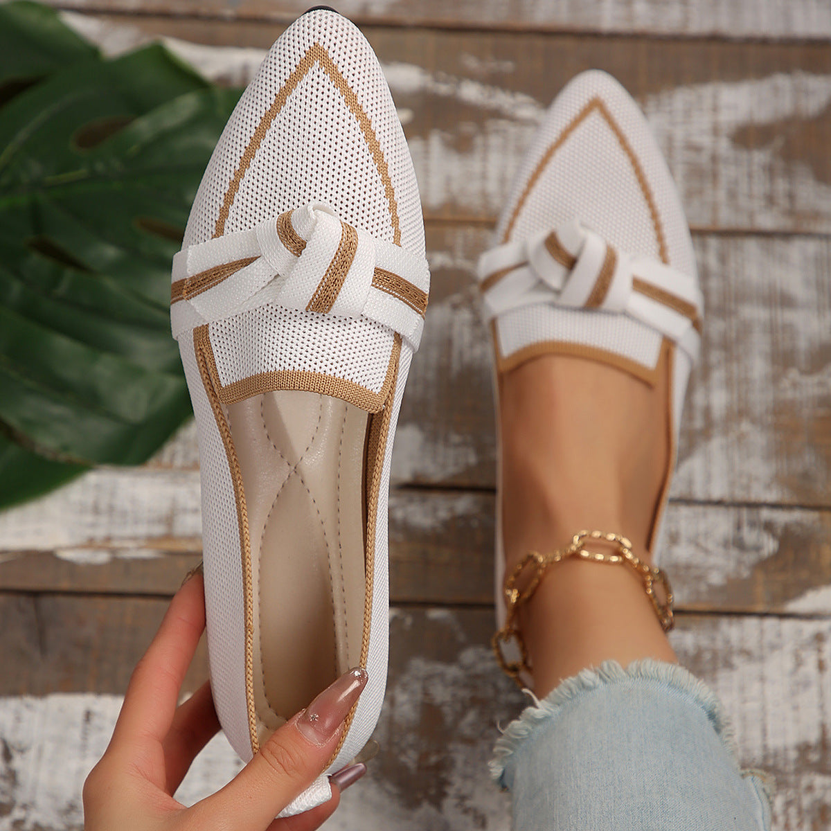 Zapatos planos tejidos con lazo para mujer - Selena