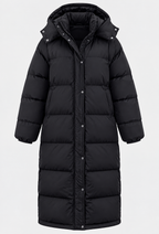 Abrigo acolchado largo mujer corte oversize capucha cuello alto - Selma