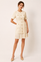 Vestido corto de tweed con cinturón para mujer - Anaís