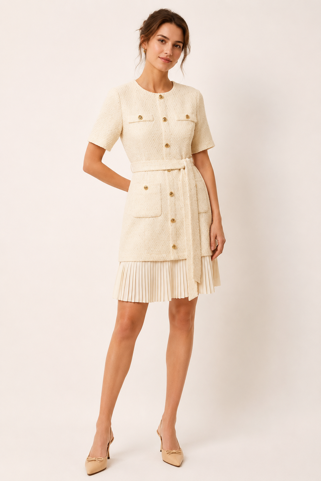 Vestido corto de tweed con cinturón para mujer - Anaís