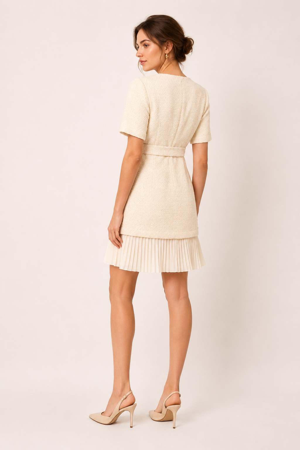 Vestido corto de tweed con cinturón para mujer - Anaís