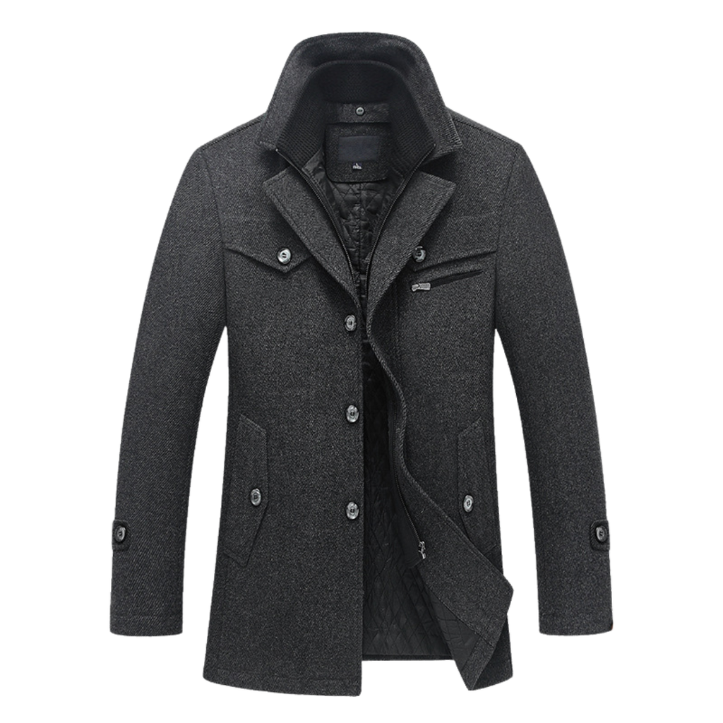 Abrigo lana hombre premium corte estructurado solapas amplias elegante - Darius