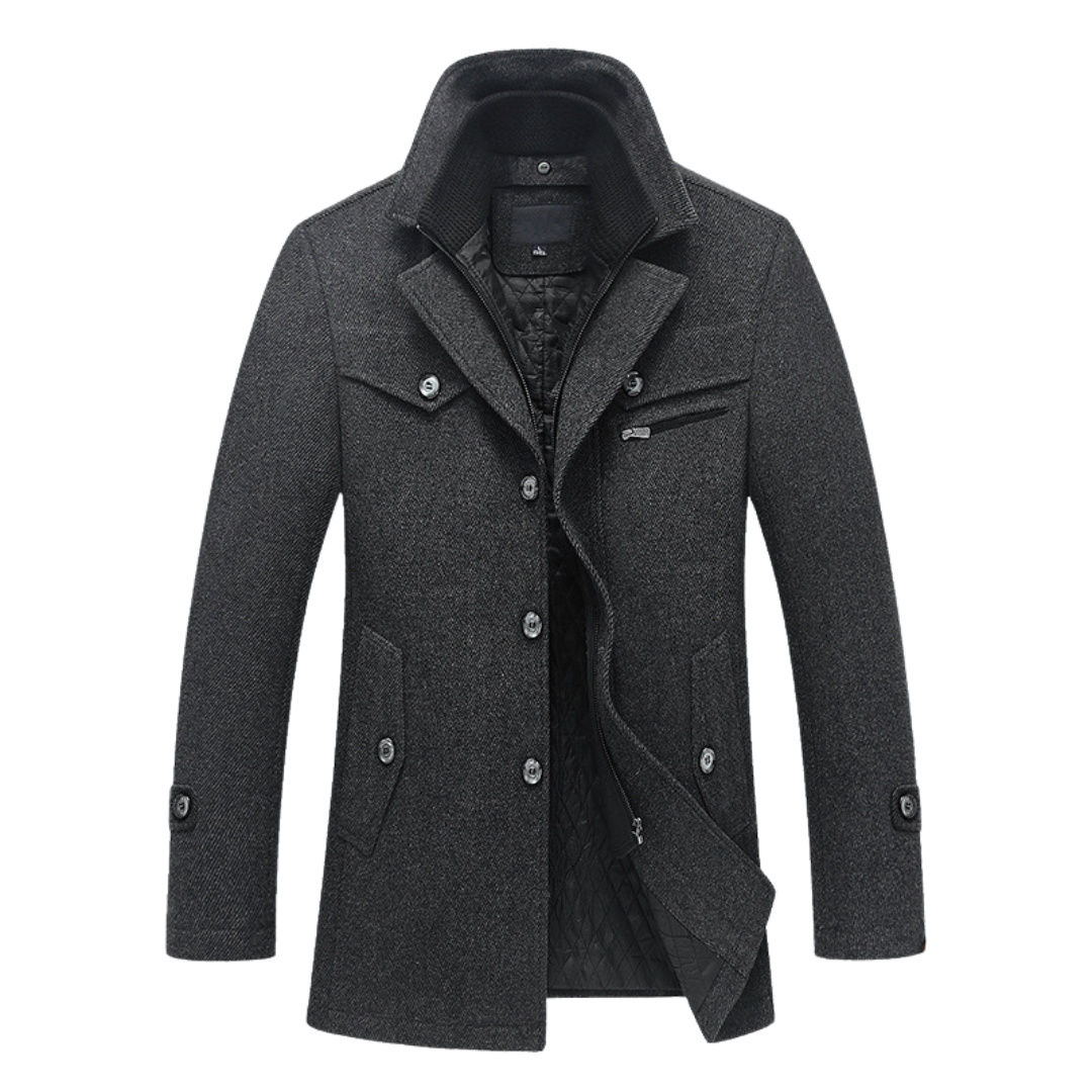 Abrigo lana hombre premium corte estructurado solapas amplias elegante - Darius