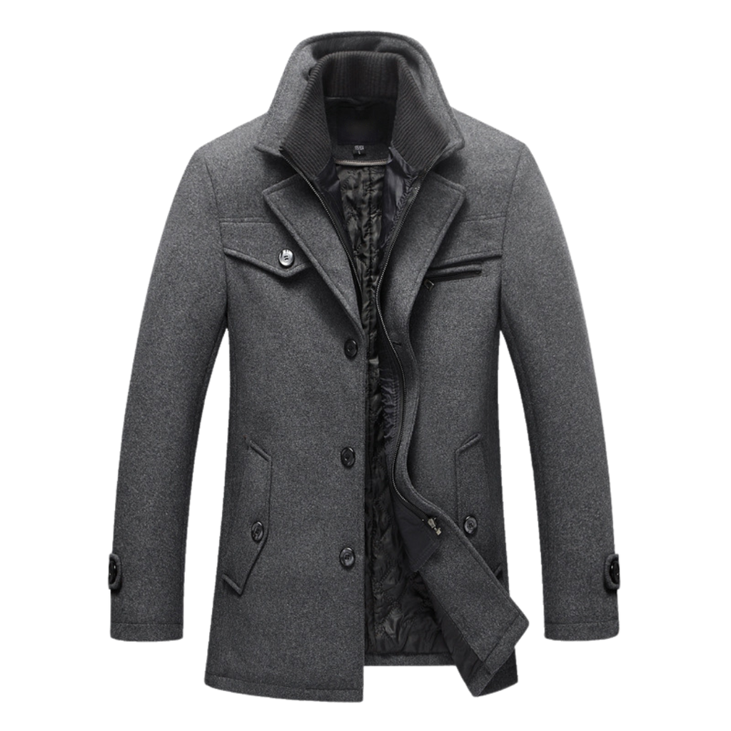 Abrigo lana hombre premium corte estructurado solapas amplias elegante - Darius