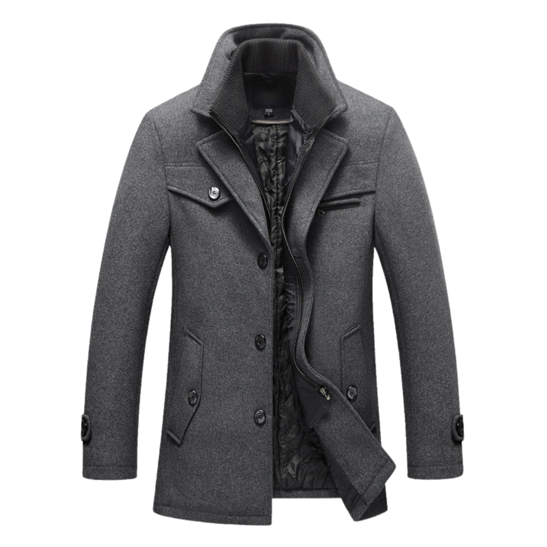 Abrigo lana hombre premium corte estructurado solapas amplias elegante - Darius