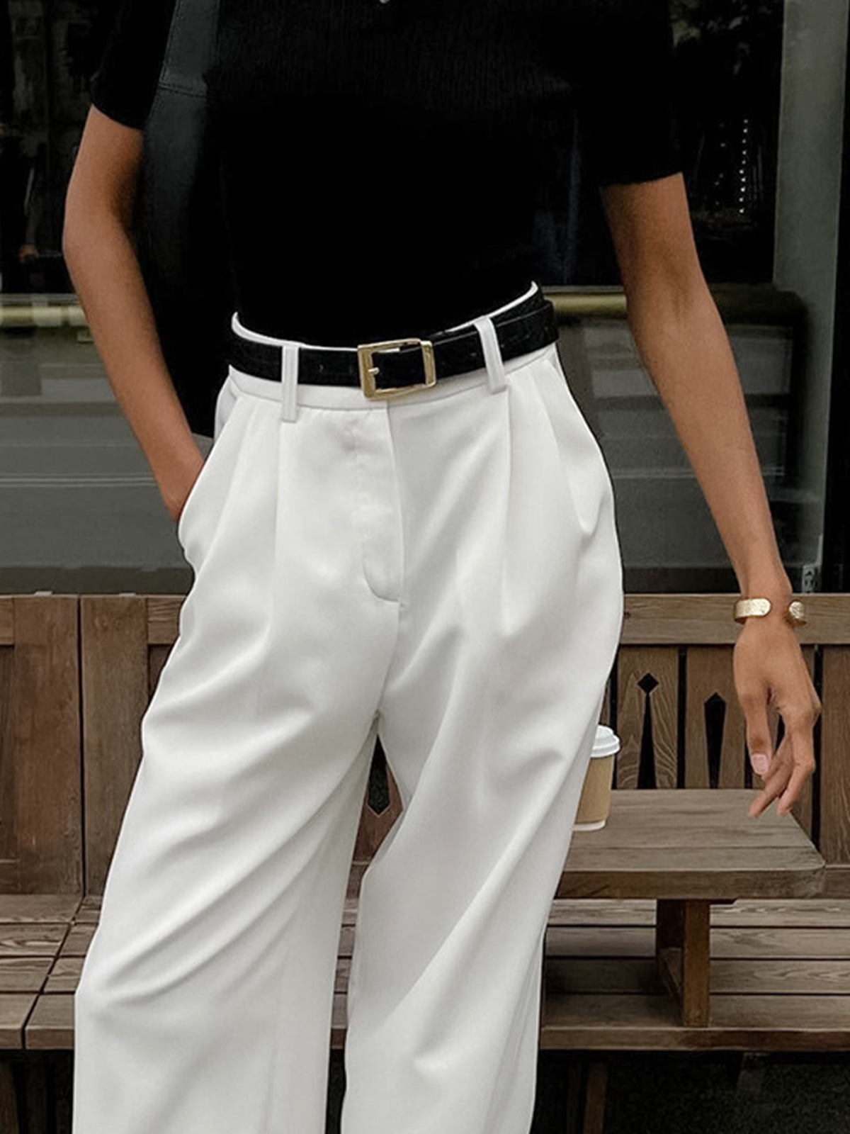 Pantalón de pierna ancha con cintura alta para mujer - Victoria