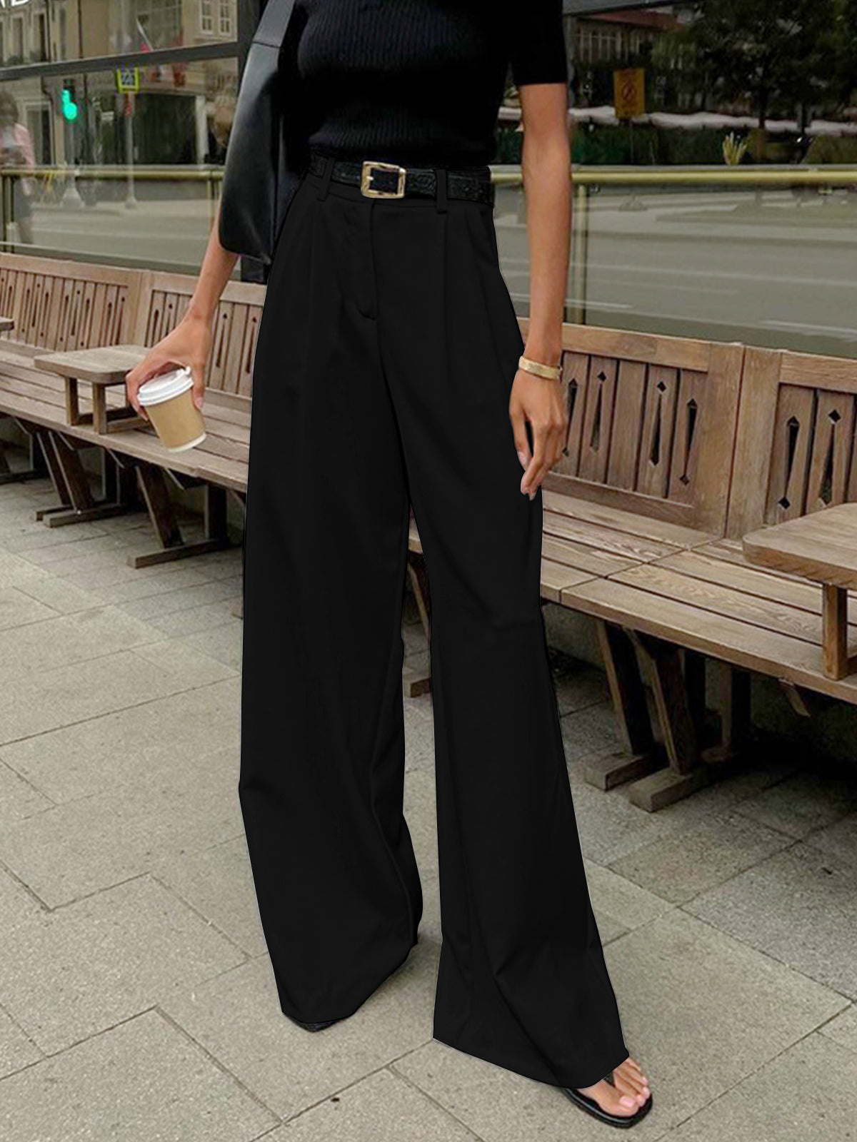Pantalón de pierna ancha con cintura alta para mujer - Victoria