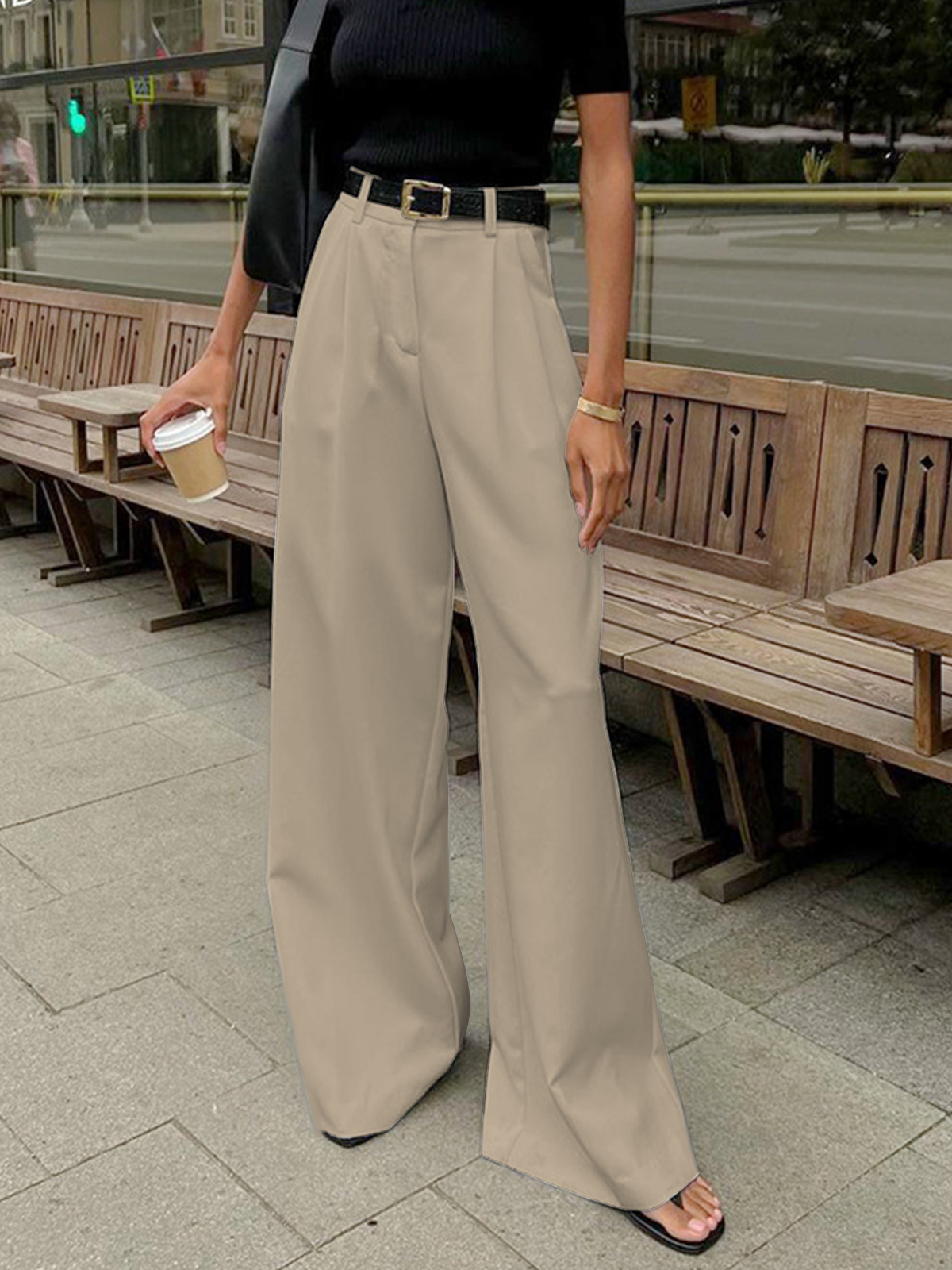 Pantalón de pierna ancha con cintura alta para mujer - Victoria