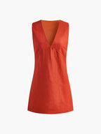 Clarise - Vestido corto de algodón y lino con cuello en V