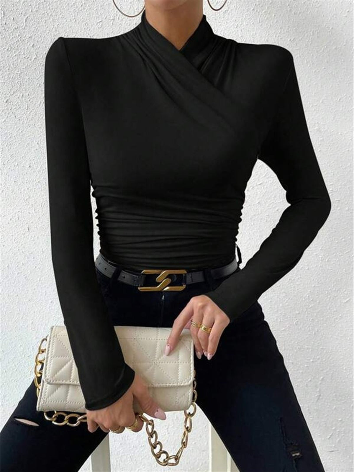 Camiseta de tejido para mujer cuello cruzado - Sigrunel
