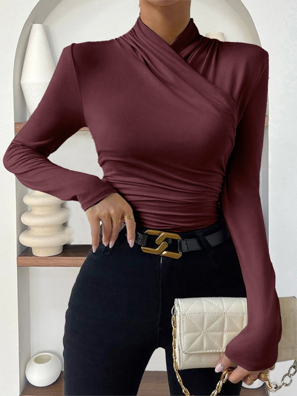 Camiseta de tejido para mujer cuello cruzado - Sigrunel