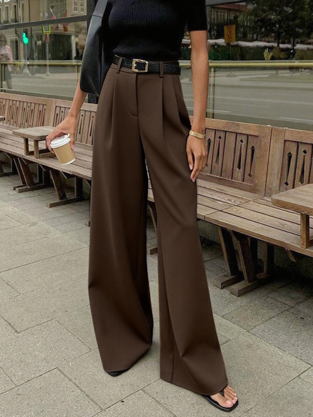 Pantalón de pierna ancha con cintura alta para mujer - Victoria