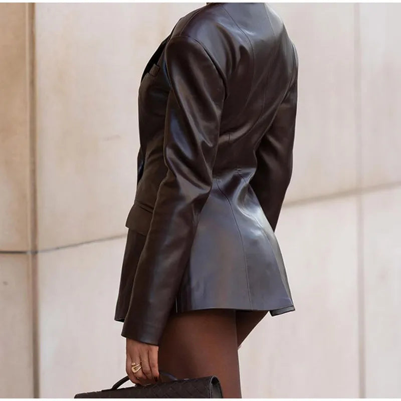 Blazer mujer efecto piel cintura entallada - Odile