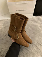 Botines de efecto ante con hebillas - Pelinna
