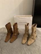 Botines de efecto ante con hebillas - Pelinna