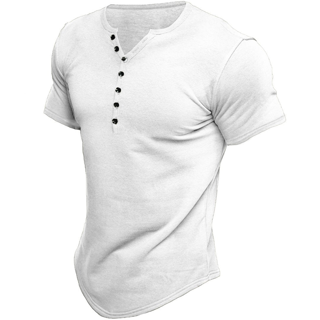 Camiseta slim fit de hombre con media tapeta de botones