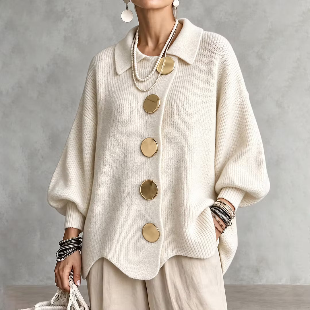 Cárdigan de punto para mujer con cuello y botones - Amalia