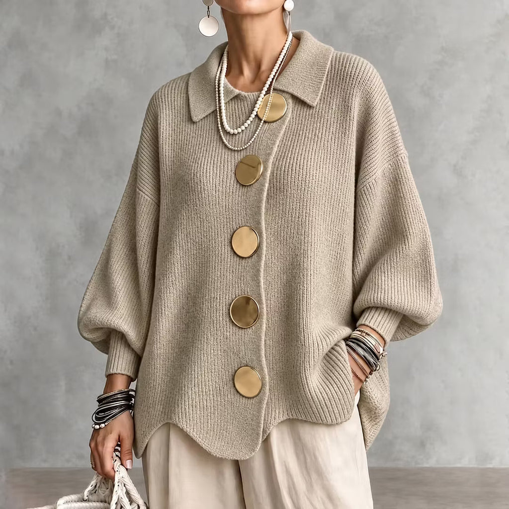 Cárdigan de punto para mujer con cuello y botones - Amalia