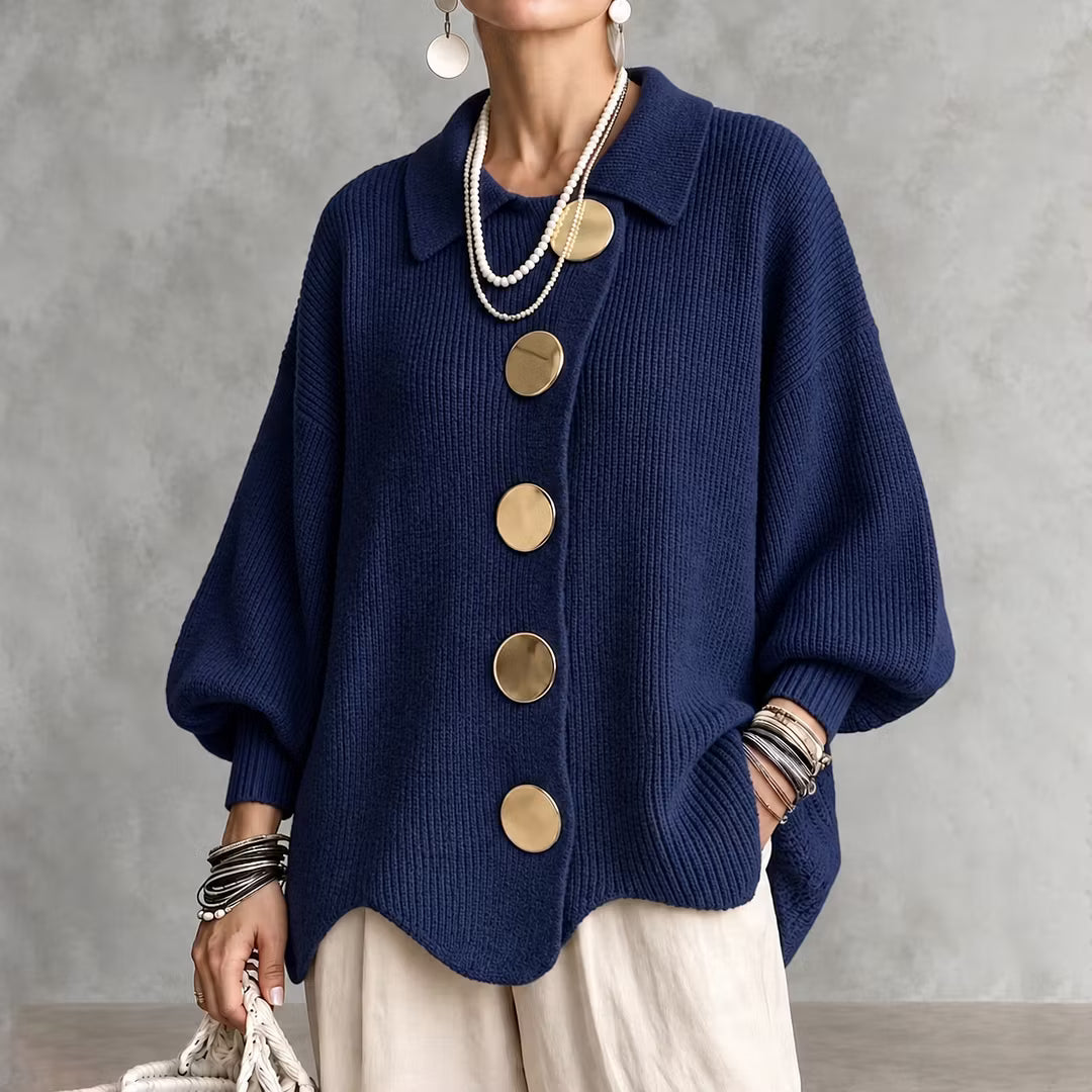 Cárdigan de punto para mujer con cuello y botones - Amalia