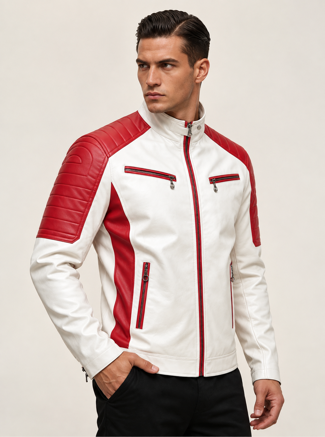 Chaqueta biker bicolor con cremallera - Theo