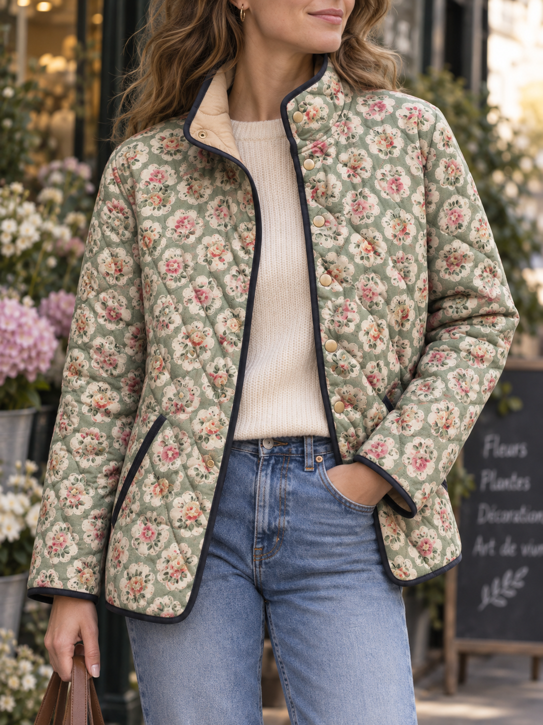 Chaqueta acolchada mujer estampado floral ribetes contraste - Lainey