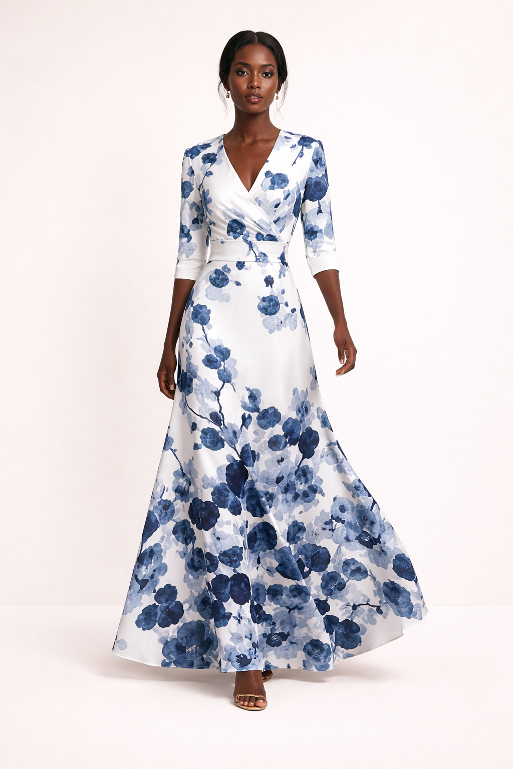 Vestido maxi casual estampado manga tres cuartos escote V - Belvara