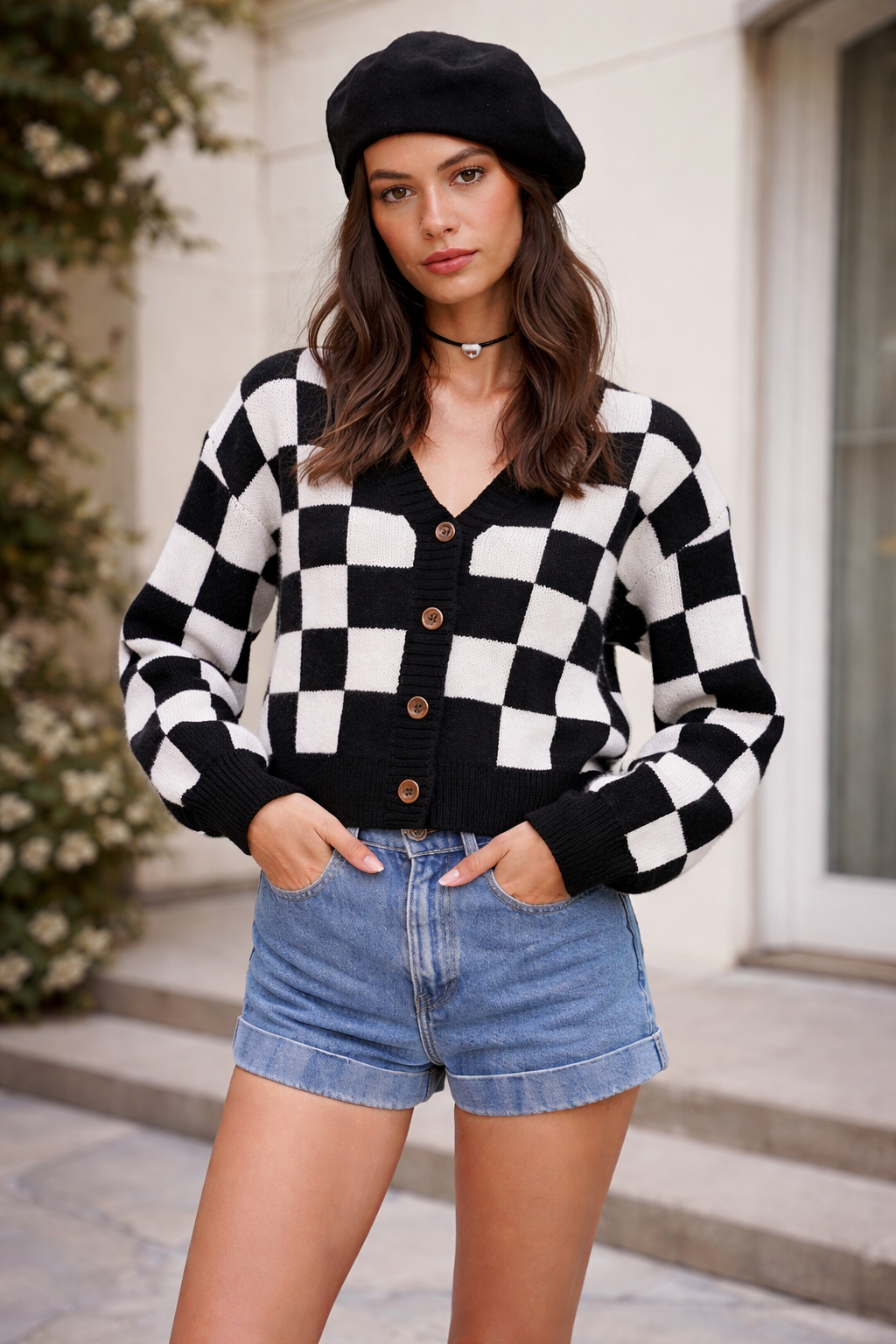 Cardigan de punto para mujer patrón geométrico - Iverna