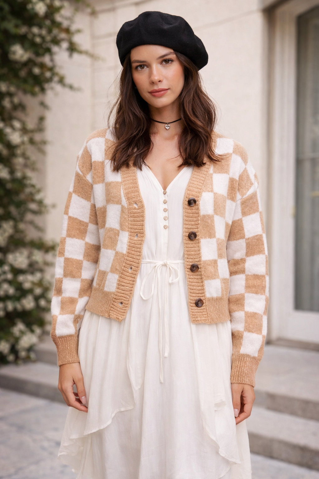Cardigan de punto para mujer patrón geométrico - Iverna