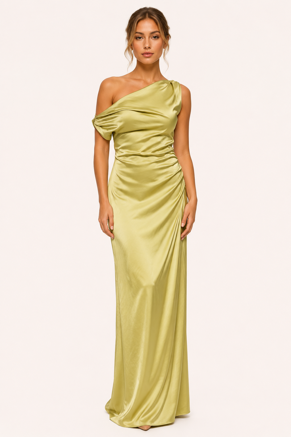Vestido largo mujer un hombro drapeado cruzado – Guita