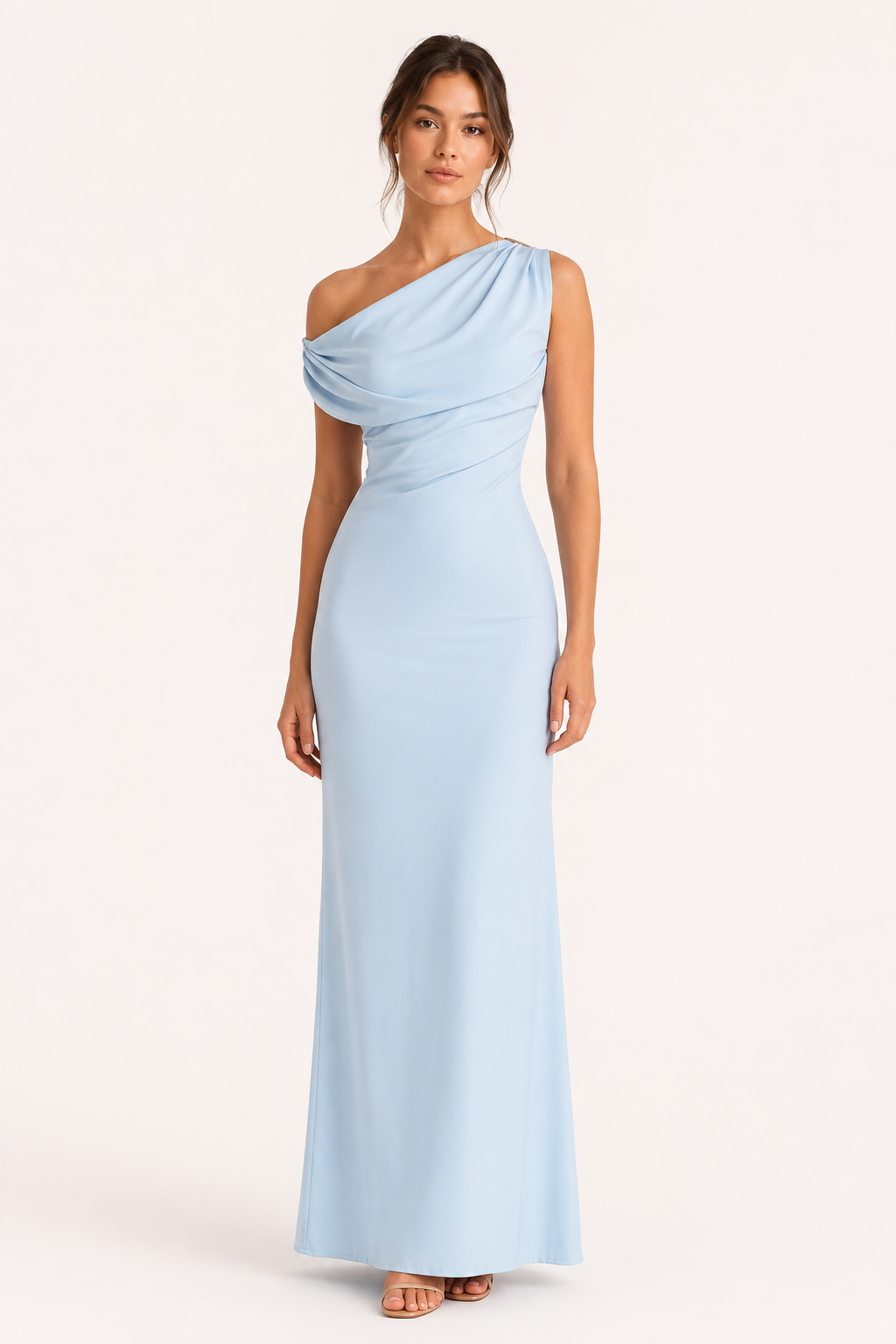 Vestido largo mujer un hombro drapeado cruzado – Guita