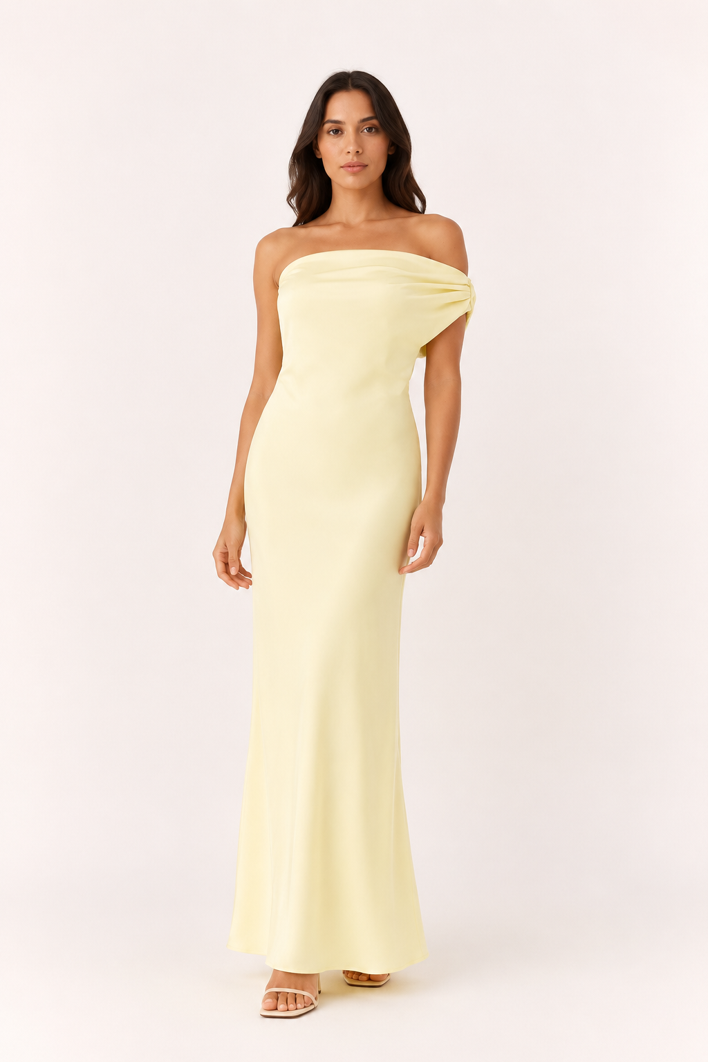Vestido largo mujer un hombro drapeado cruzado – Guita