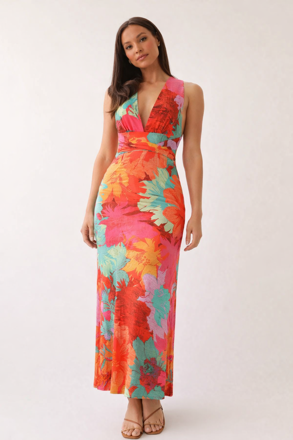 Vestido maxi estampado floral escote halter ajuste entallado estilo verano - Zafira