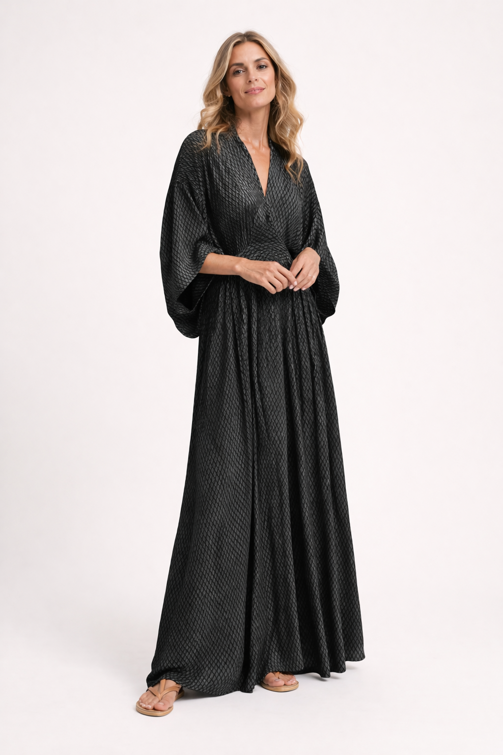 Vestido largo mujer manga amplia escote V vestido mujer casual - Valmira