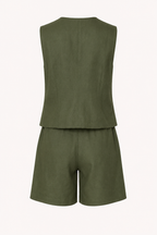 Conjunto chaleco short mujer lino algodón cintura alta pierna amplia – Lotte