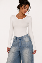 Vaqueros mujer pierna ancha pedrería frontal pretina – Wellen