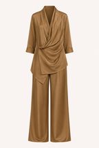 Conjunto blusa pantalón mujer satén cruzado pierna ancha – Kerstin