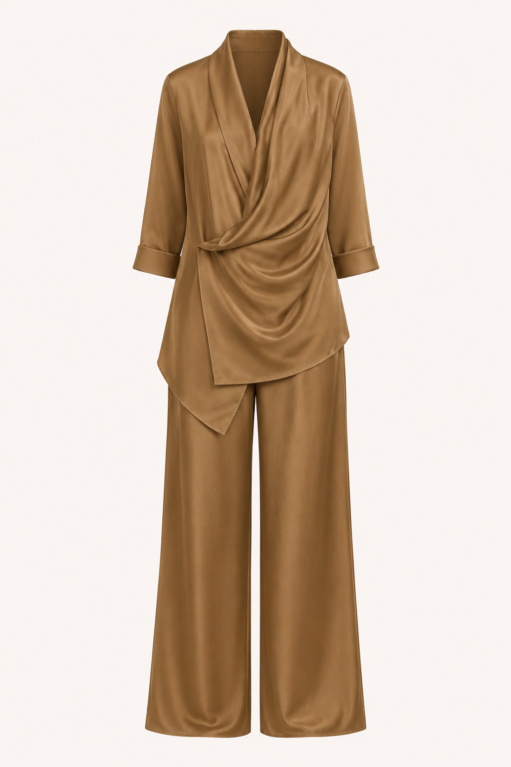 Conjunto blusa pantalón mujer satén cruzado pierna ancha – Kerstin