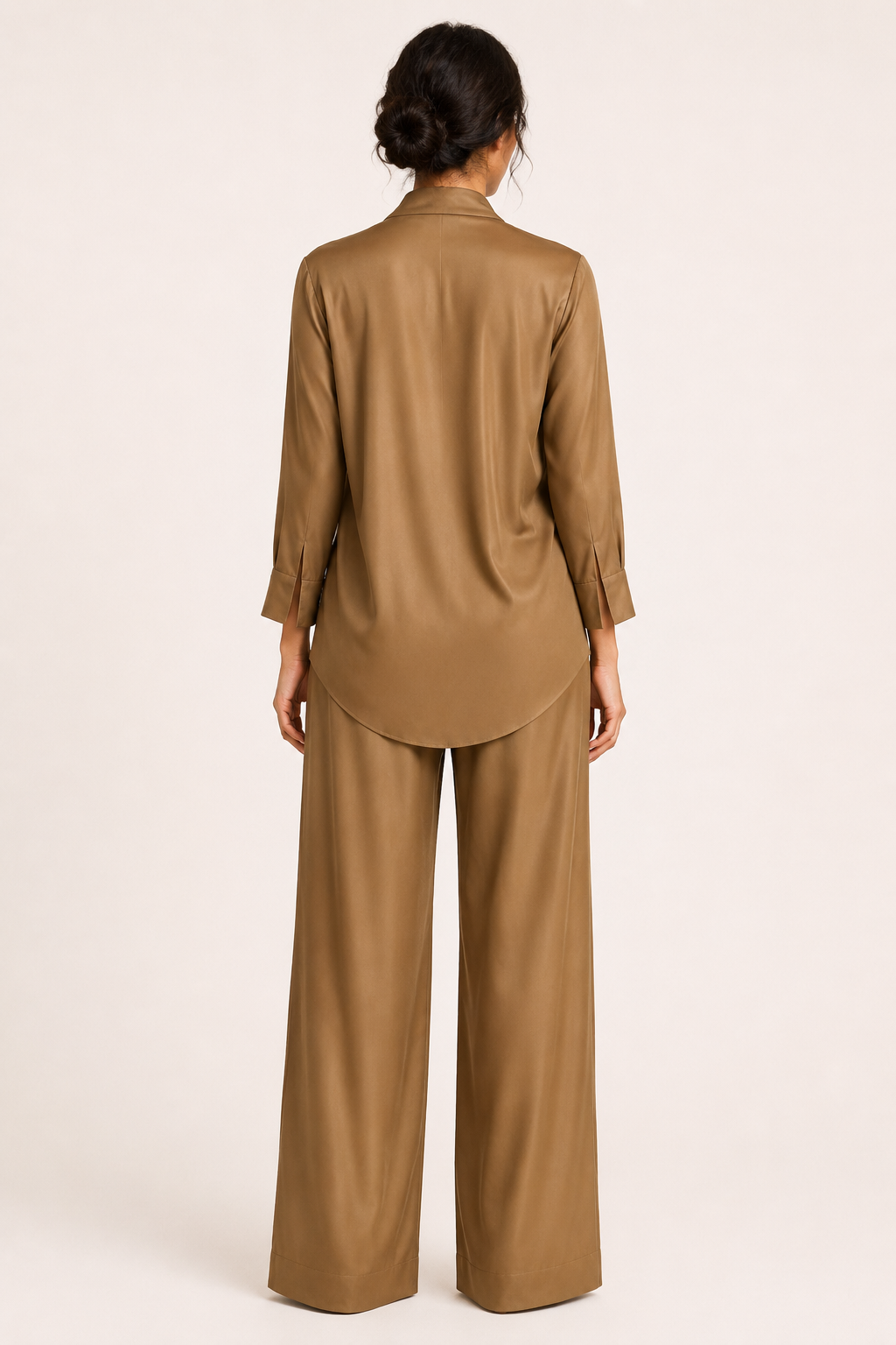Conjunto blusa pantalón mujer satén cruzado pierna ancha – Kerstin