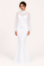 Vestido largo mujer dos piezas manga transparente corte sirena – Celeste