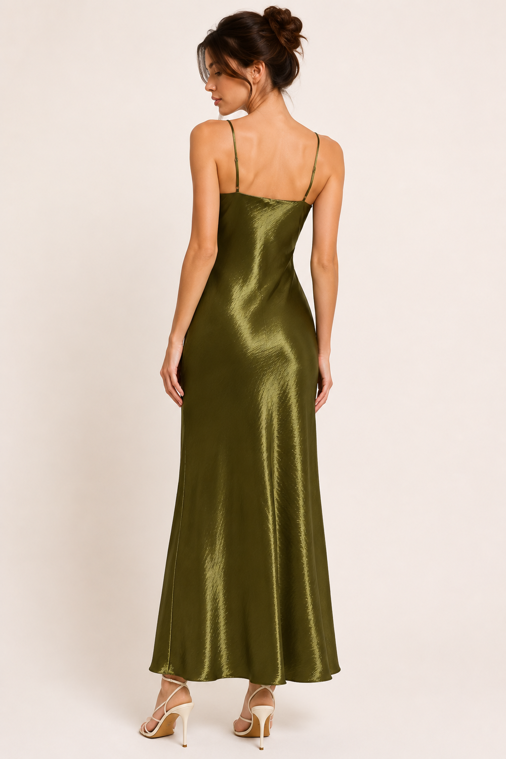 Vestido midi lencero satinado mujer tirantes escote en v – Leni