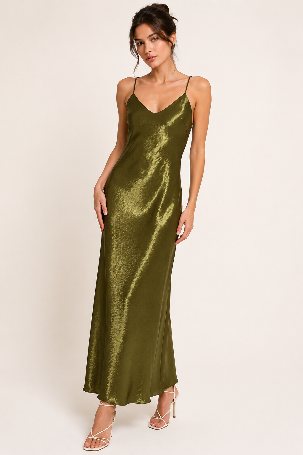 Vestido midi lencero satinado mujer tirantes escote en v – Leni