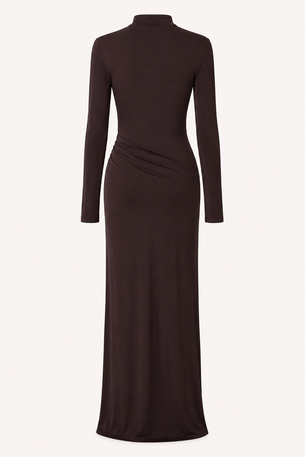 Vestido largo mujer cuello alto manga larga drapeado lateral – Monik